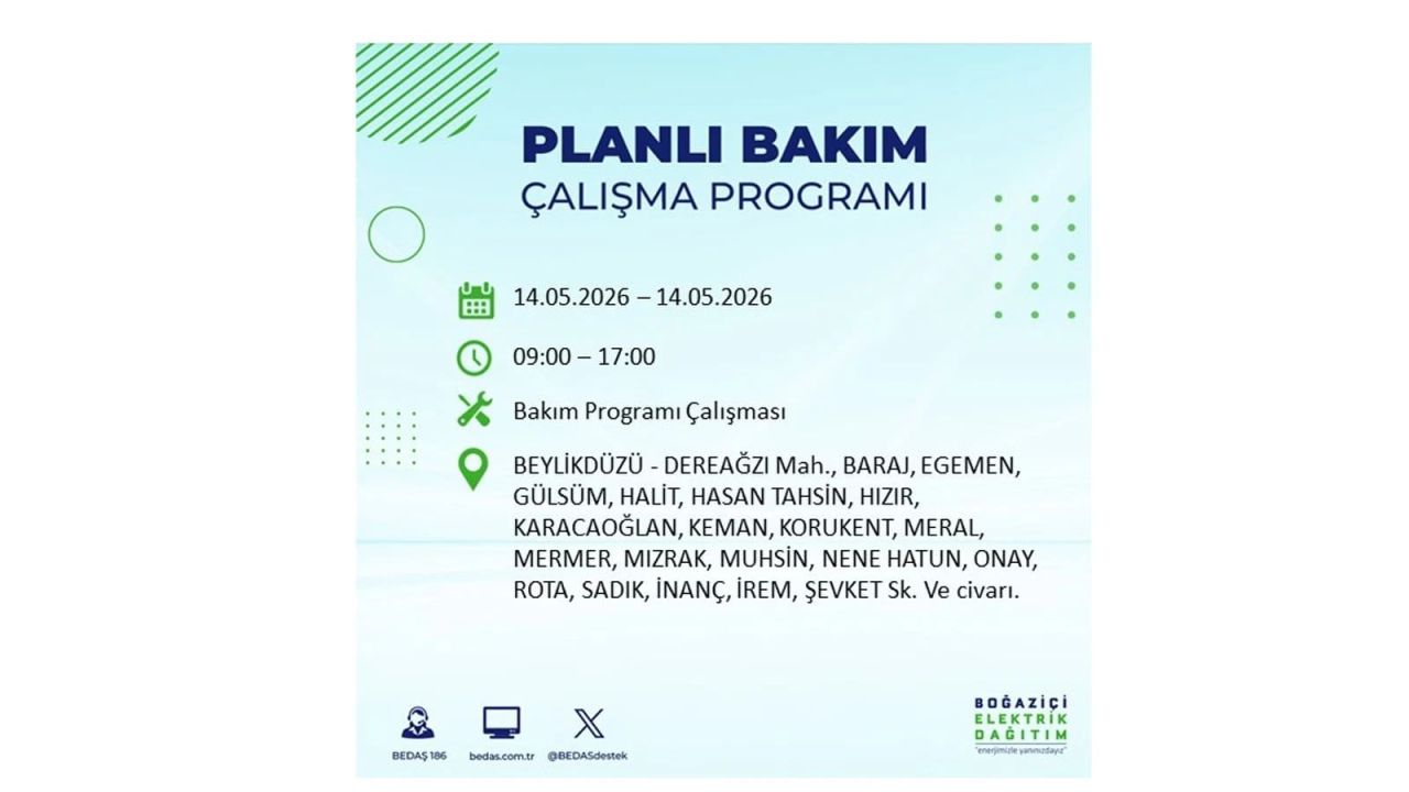 İstanbul’da 14 Mayıs’ta elektrik kesintisi: Saat saat kesinti detayları 14