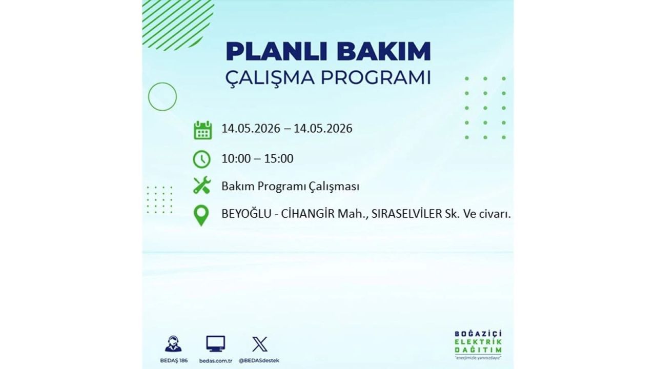 İstanbul’da 14 Mayıs’ta elektrik kesintisi: Saat saat kesinti detayları 15