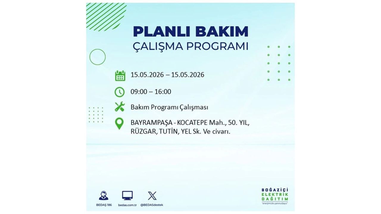 İstanbul'da dev elektrik kesintisi: İşte 15 Mayıs İstanbul elektrik kesintisi olan ilçeler 14