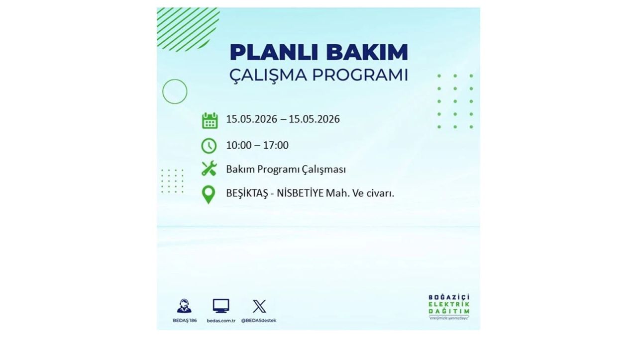 İstanbul'da dev elektrik kesintisi: İşte 15 Mayıs İstanbul elektrik kesintisi olan ilçeler 16