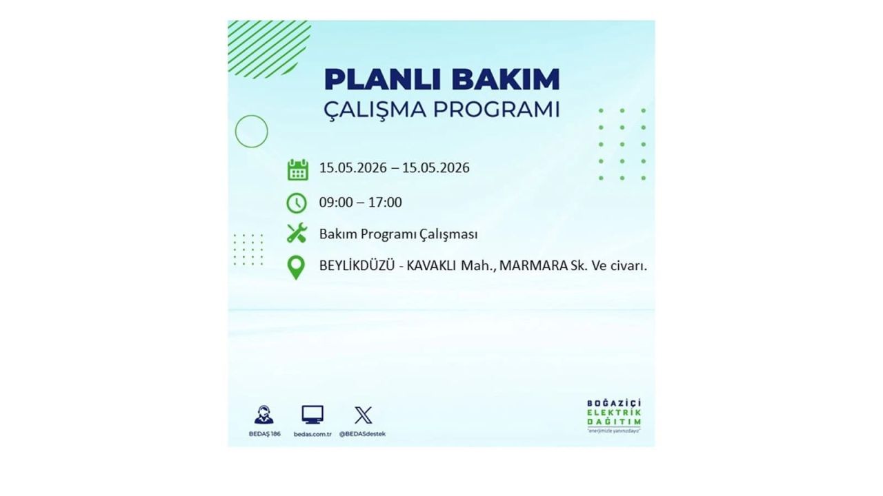 İstanbul'da dev elektrik kesintisi: İşte 15 Mayıs İstanbul elektrik kesintisi olan ilçeler 20