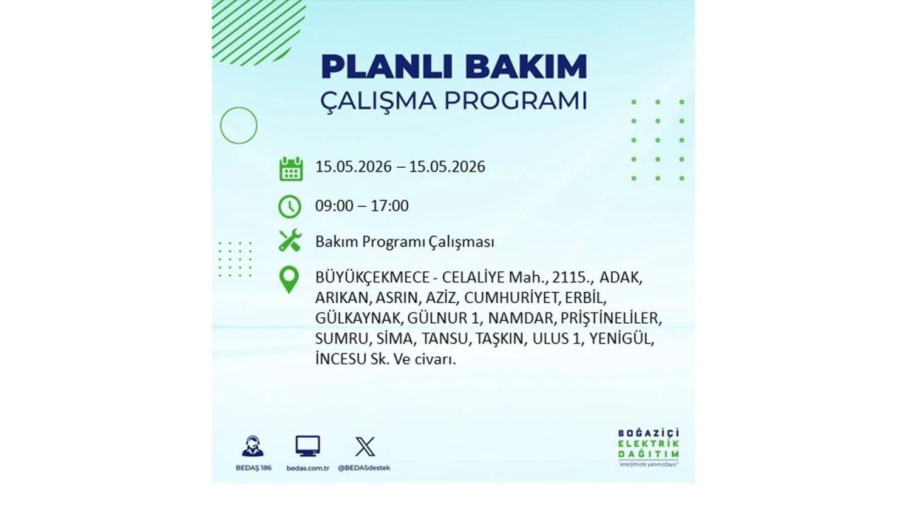 İstanbul'da dev elektrik kesintisi: İşte 15 Mayıs İstanbul elektrik kesintisi olan ilçeler 21