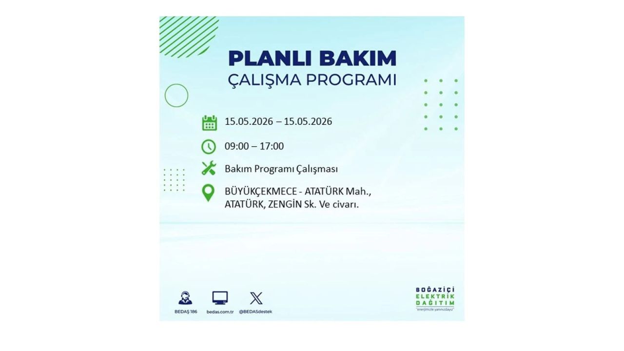 İstanbul'da dev elektrik kesintisi: İşte 15 Mayıs İstanbul elektrik kesintisi olan ilçeler 22