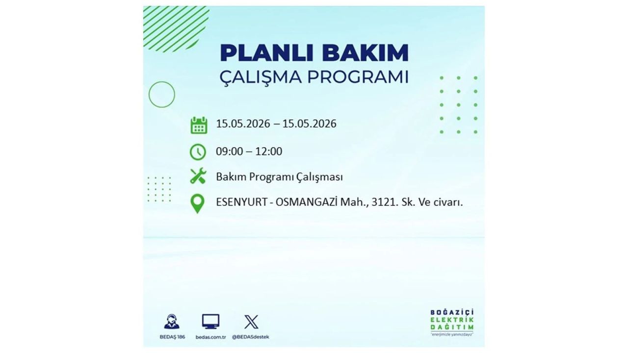 İstanbul'da dev elektrik kesintisi: İşte 15 Mayıs İstanbul elektrik kesintisi olan ilçeler 26
