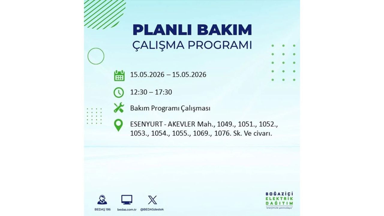 İstanbul'da dev elektrik kesintisi: İşte 15 Mayıs İstanbul elektrik kesintisi olan ilçeler 27