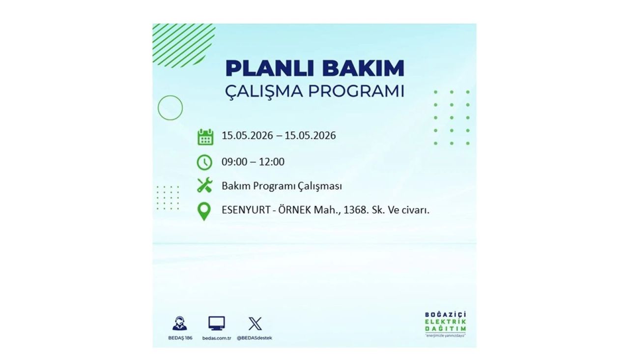 İstanbul'da dev elektrik kesintisi: İşte 15 Mayıs İstanbul elektrik kesintisi olan ilçeler 28