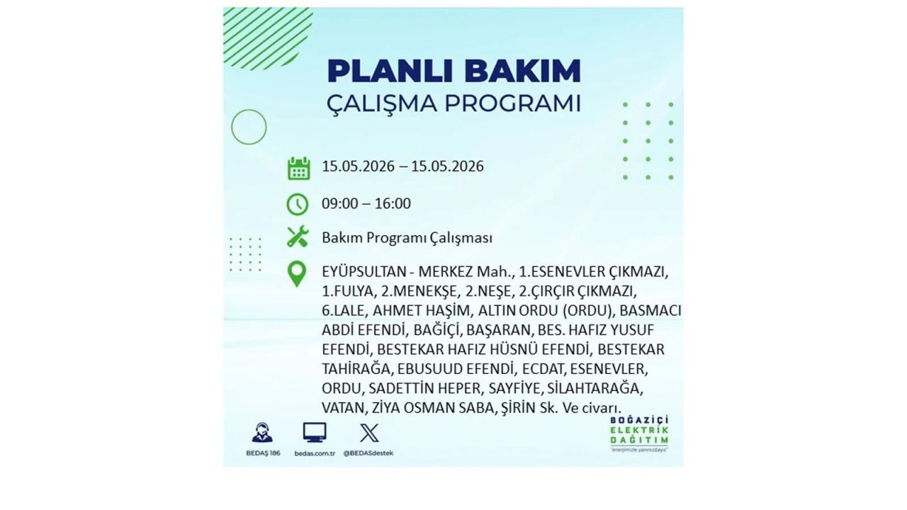 İstanbul'da dev elektrik kesintisi: İşte 15 Mayıs İstanbul elektrik kesintisi olan ilçeler 30