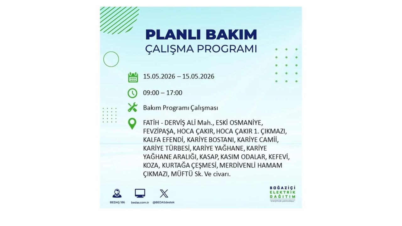 İstanbul'da dev elektrik kesintisi: İşte 15 Mayıs İstanbul elektrik kesintisi olan ilçeler 31