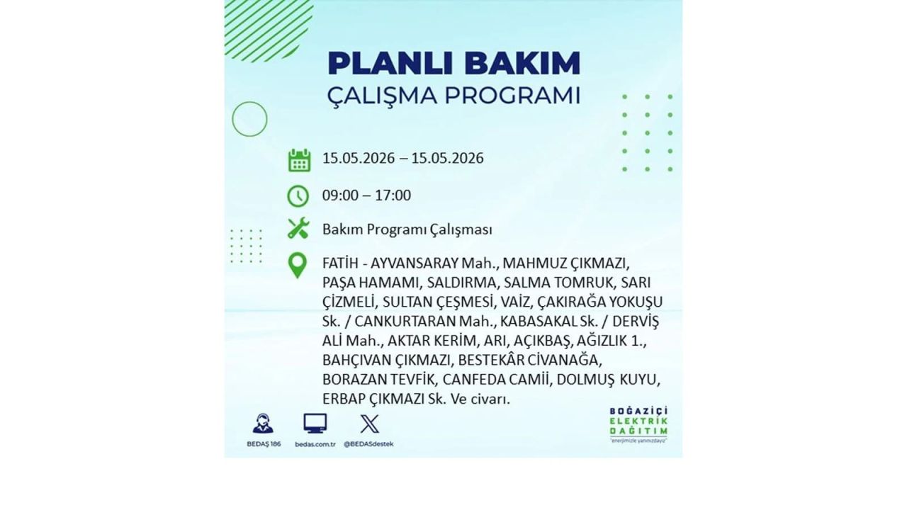 İstanbul'da dev elektrik kesintisi: İşte 15 Mayıs İstanbul elektrik kesintisi olan ilçeler 32