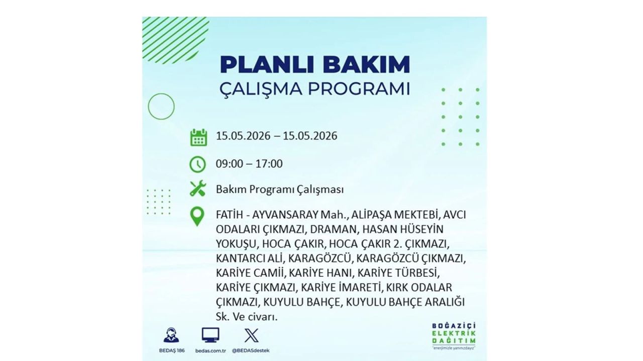 İstanbul'da dev elektrik kesintisi: İşte 15 Mayıs İstanbul elektrik kesintisi olan ilçeler 33