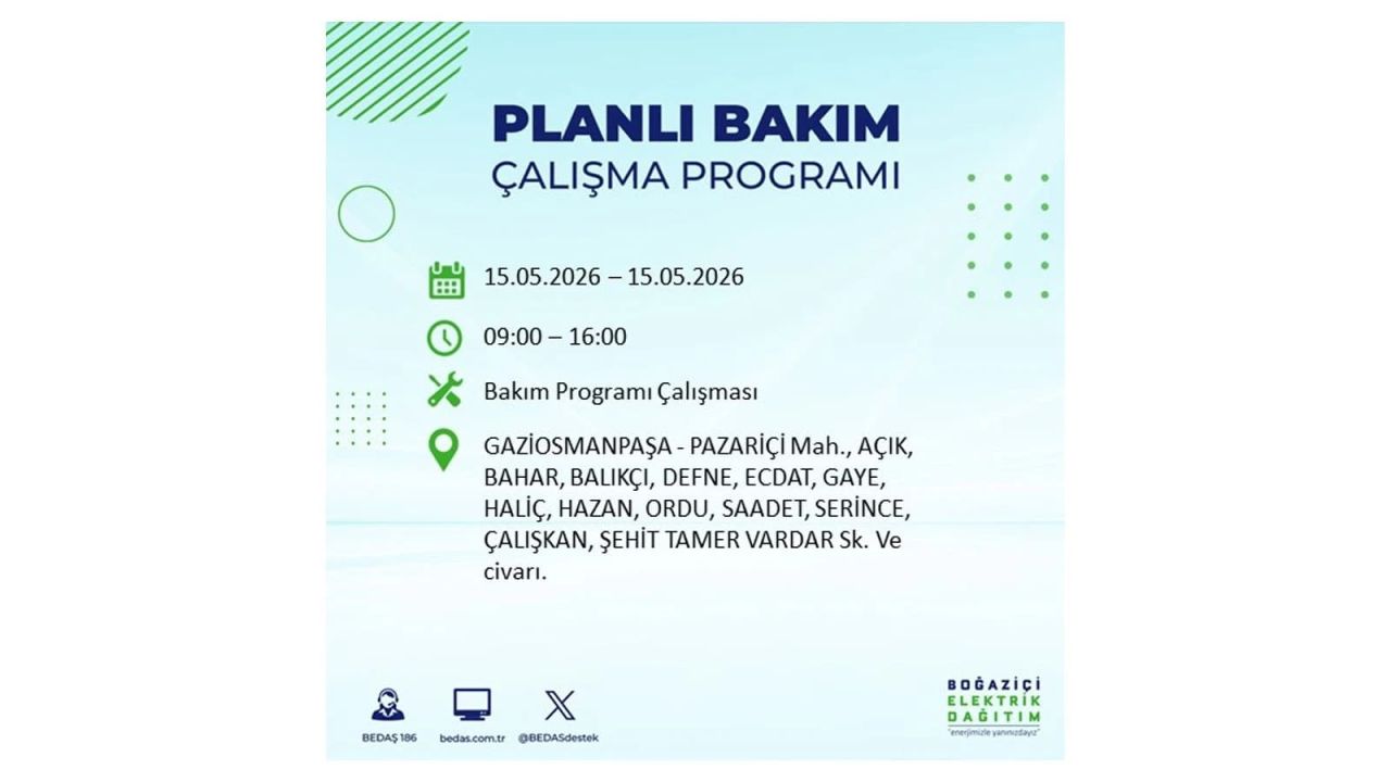 İstanbul'da dev elektrik kesintisi: İşte 15 Mayıs İstanbul elektrik kesintisi olan ilçeler 38