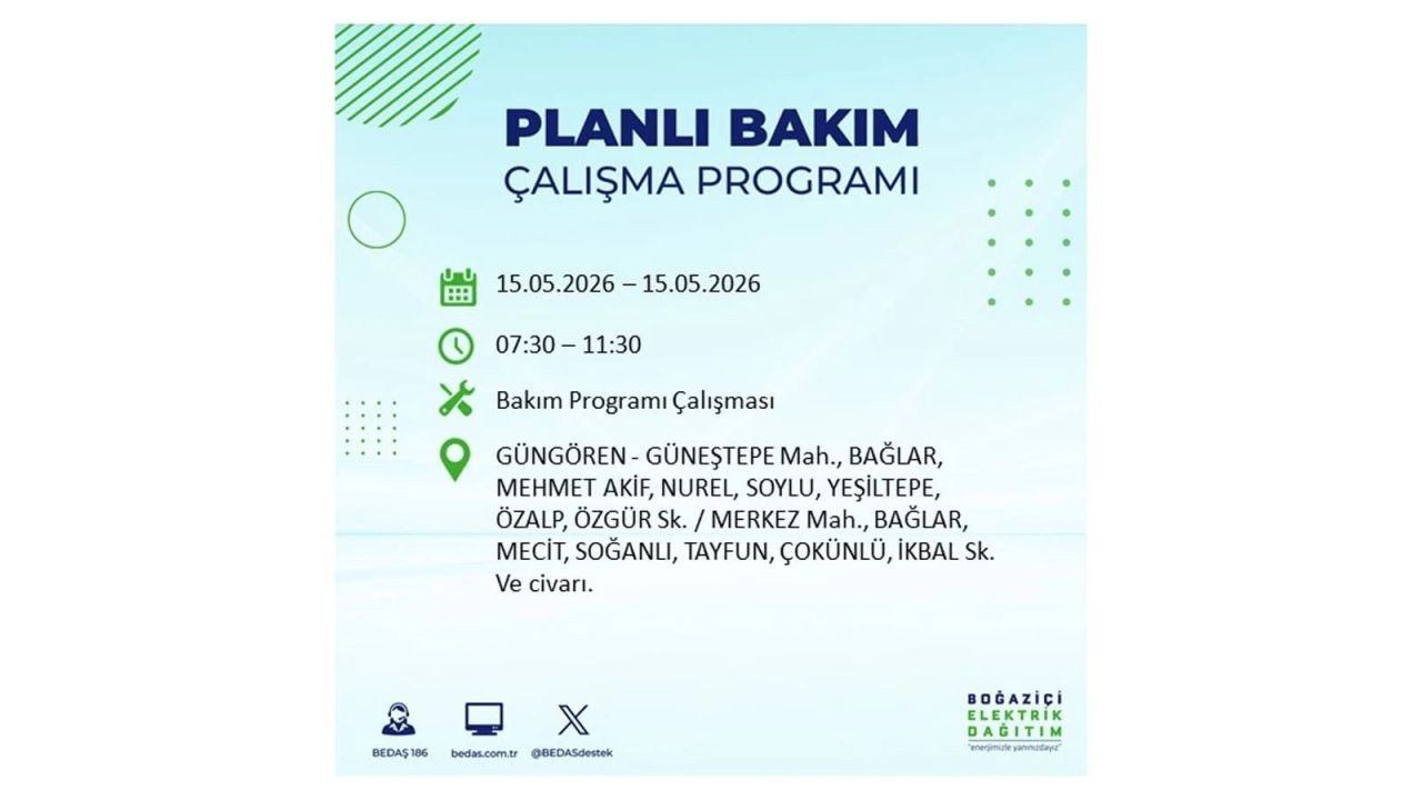 İstanbul'da dev elektrik kesintisi: İşte 15 Mayıs İstanbul elektrik kesintisi olan ilçeler 40