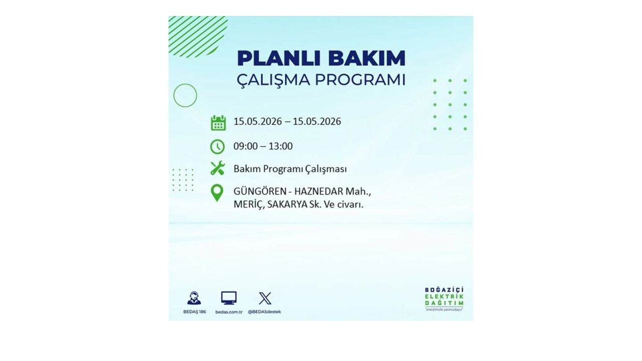 İstanbul'da dev elektrik kesintisi: İşte 15 Mayıs İstanbul elektrik kesintisi olan ilçeler 41