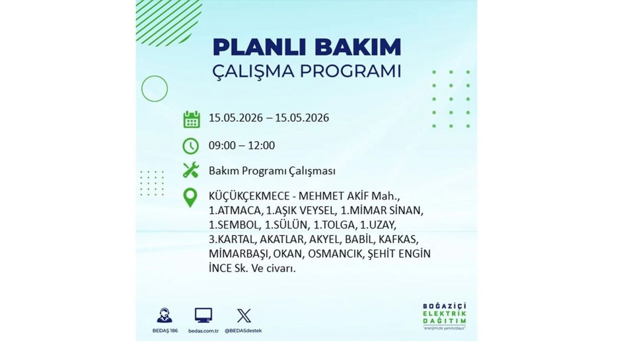 İstanbul'da dev elektrik kesintisi: İşte 15 Mayıs İstanbul elektrik kesintisi olan ilçeler 43