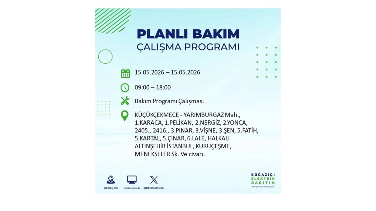 İstanbul'da dev elektrik kesintisi: İşte 15 Mayıs İstanbul elektrik kesintisi olan ilçeler 45