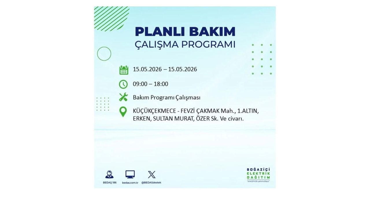 İstanbul'da dev elektrik kesintisi: İşte 15 Mayıs İstanbul elektrik kesintisi olan ilçeler 46