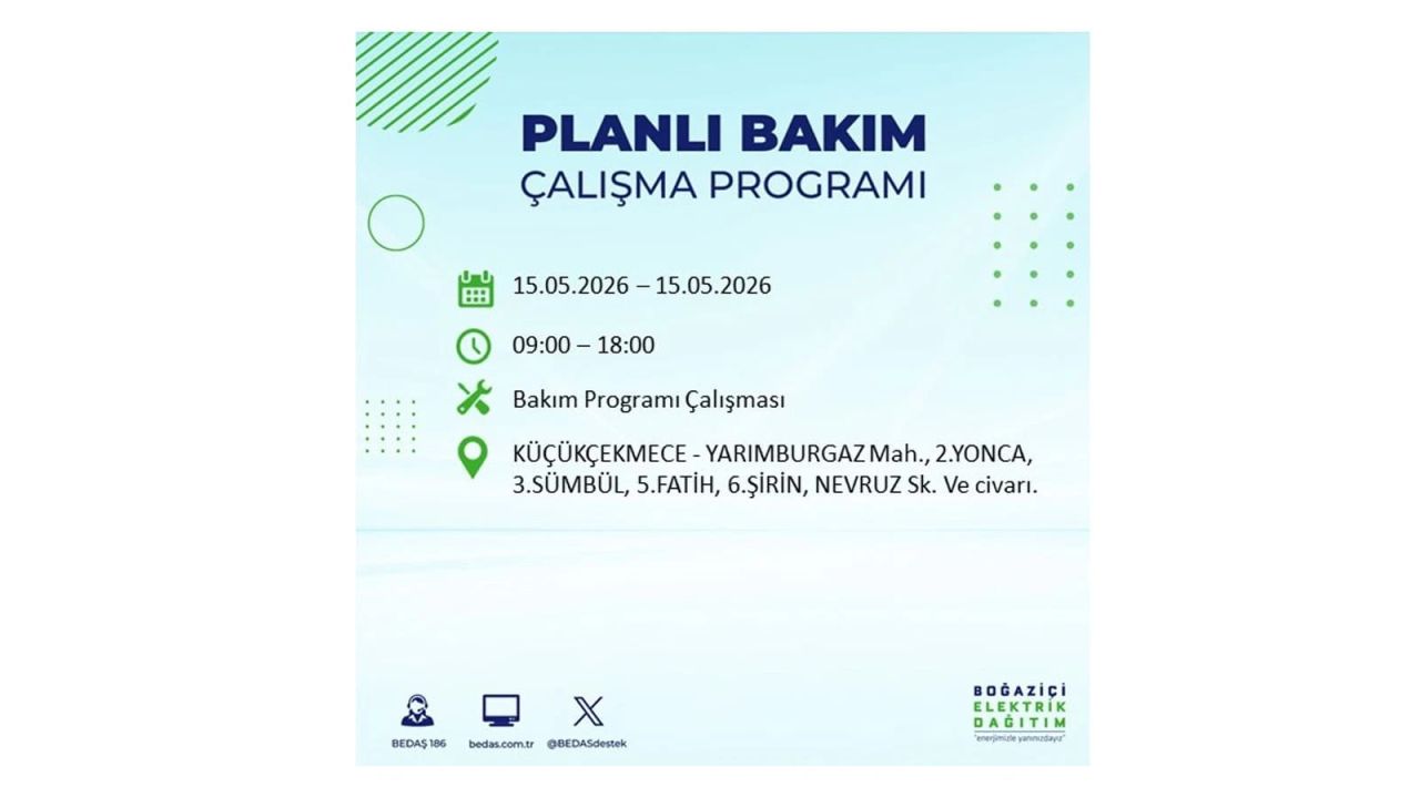 İstanbul'da dev elektrik kesintisi: İşte 15 Mayıs İstanbul elektrik kesintisi olan ilçeler 47