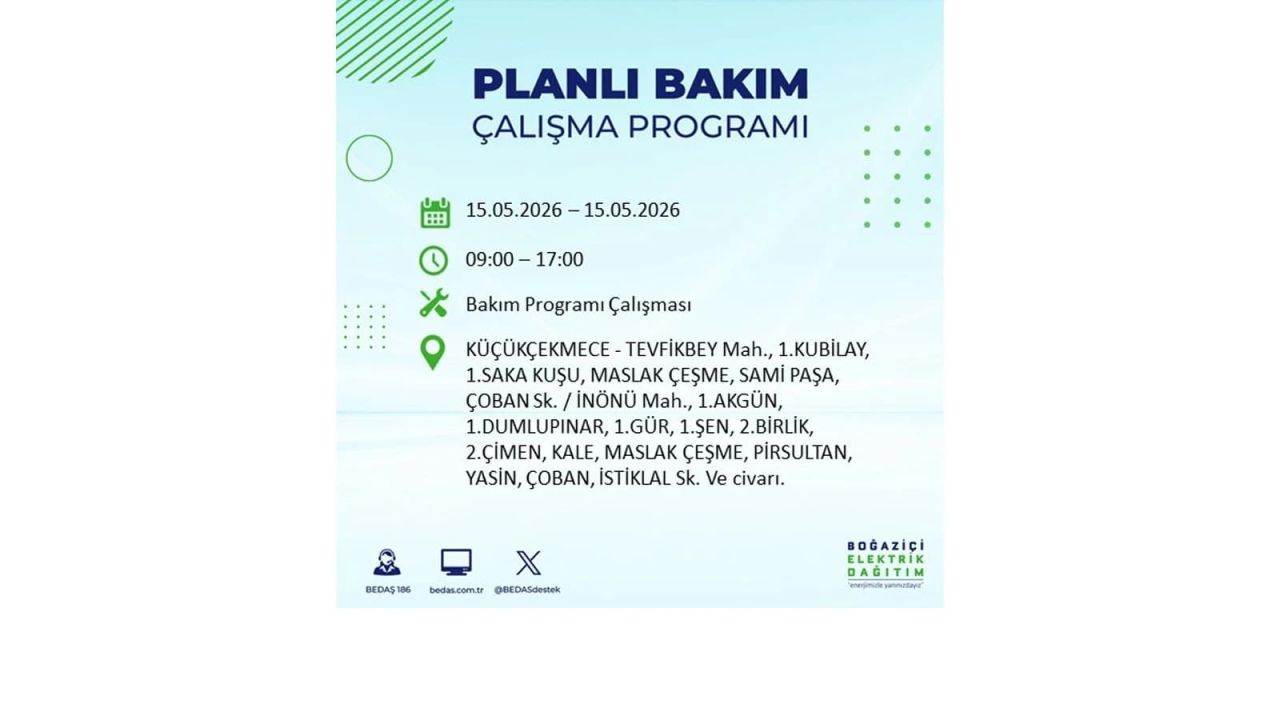 İstanbul'da dev elektrik kesintisi: İşte 15 Mayıs İstanbul elektrik kesintisi olan ilçeler 48