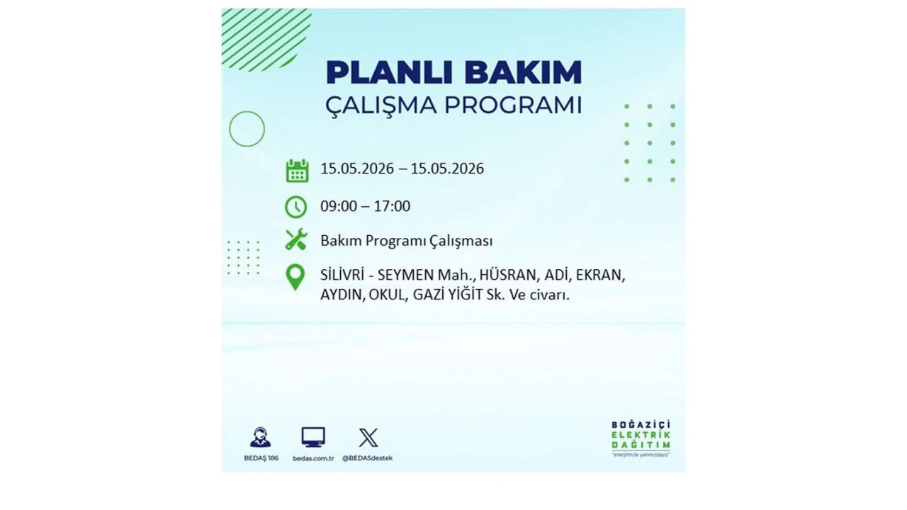 İstanbul'da dev elektrik kesintisi: İşte 15 Mayıs İstanbul elektrik kesintisi olan ilçeler 53