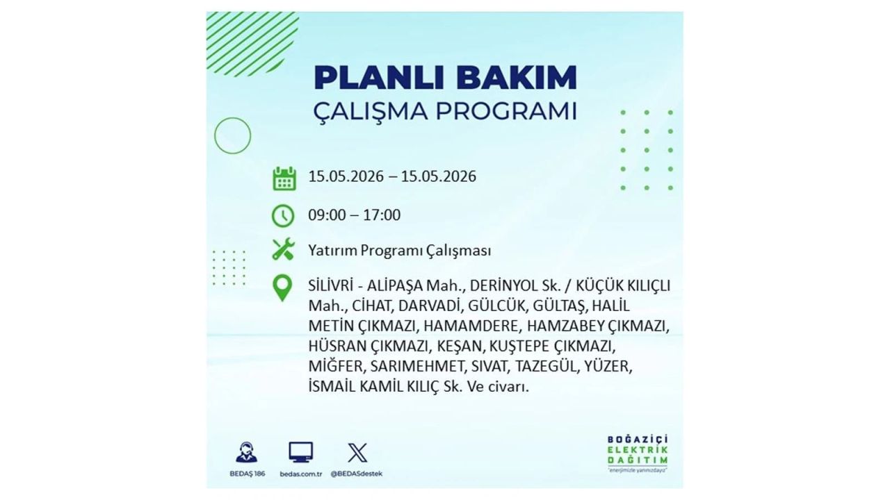 İstanbul'da dev elektrik kesintisi: İşte 15 Mayıs İstanbul elektrik kesintisi olan ilçeler 54