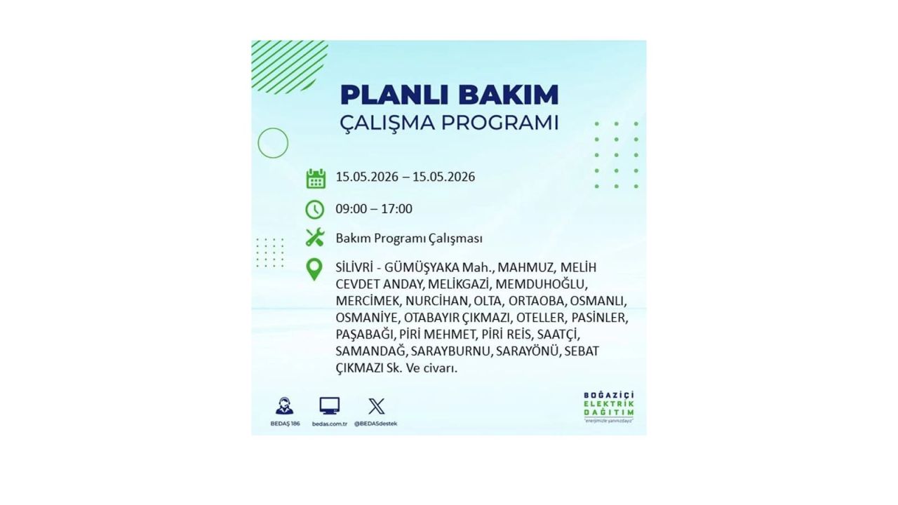 İstanbul'da dev elektrik kesintisi: İşte 15 Mayıs İstanbul elektrik kesintisi olan ilçeler 56