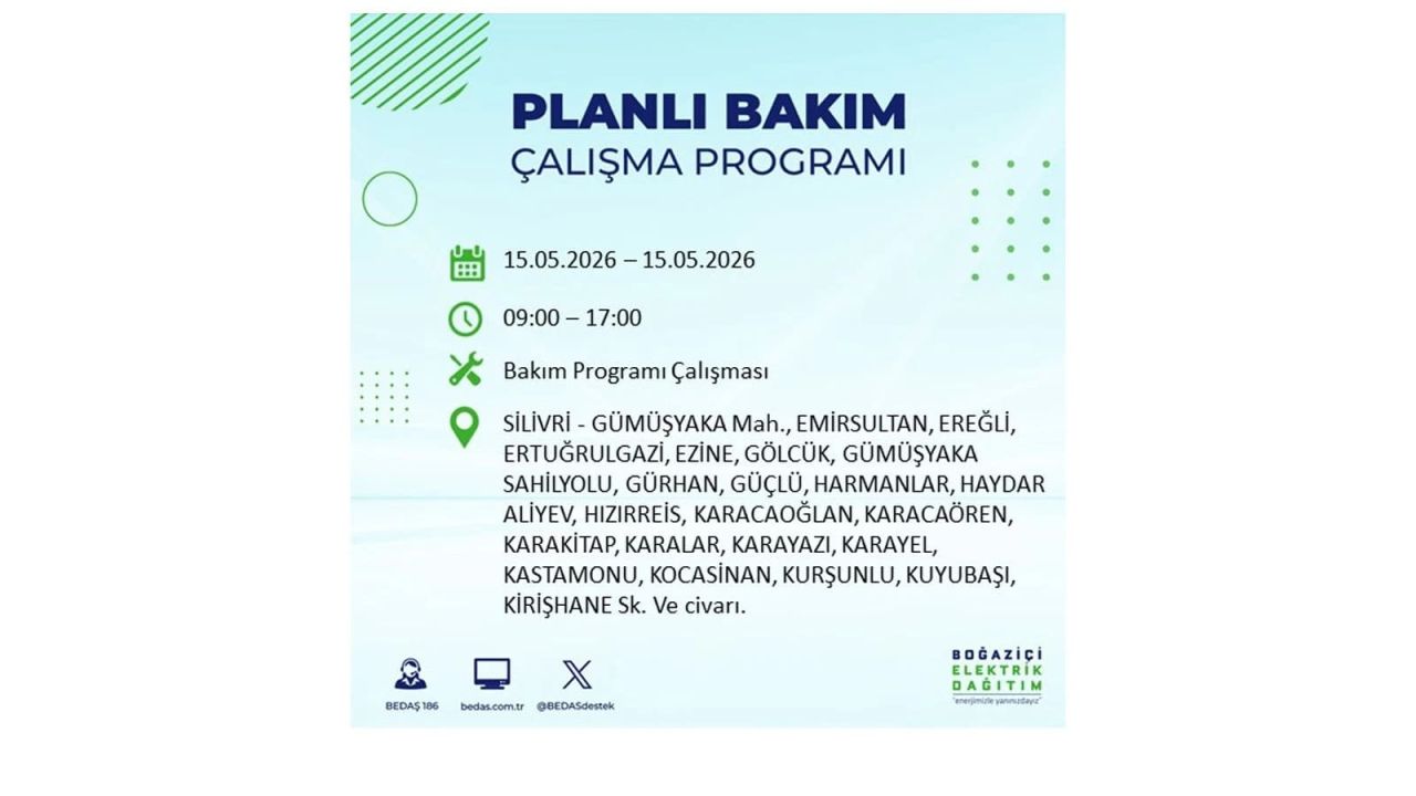 İstanbul'da dev elektrik kesintisi: İşte 15 Mayıs İstanbul elektrik kesintisi olan ilçeler 57