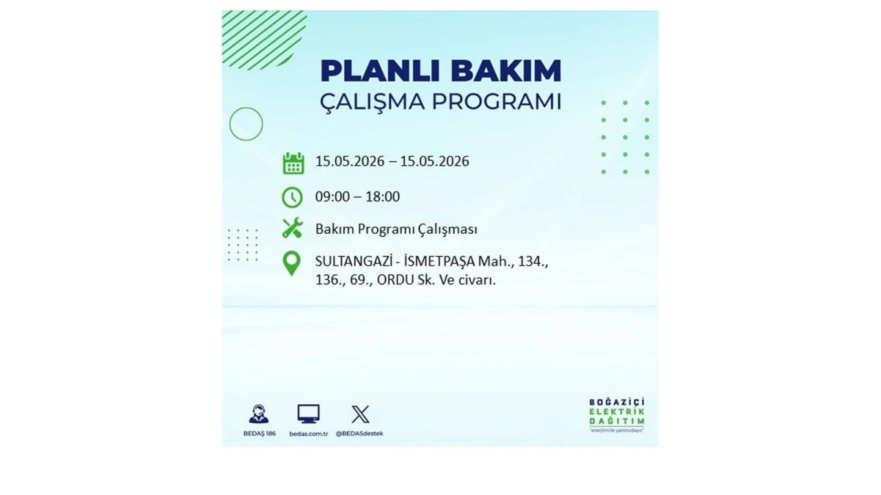 İstanbul'da dev elektrik kesintisi: İşte 15 Mayıs İstanbul elektrik kesintisi olan ilçeler 61