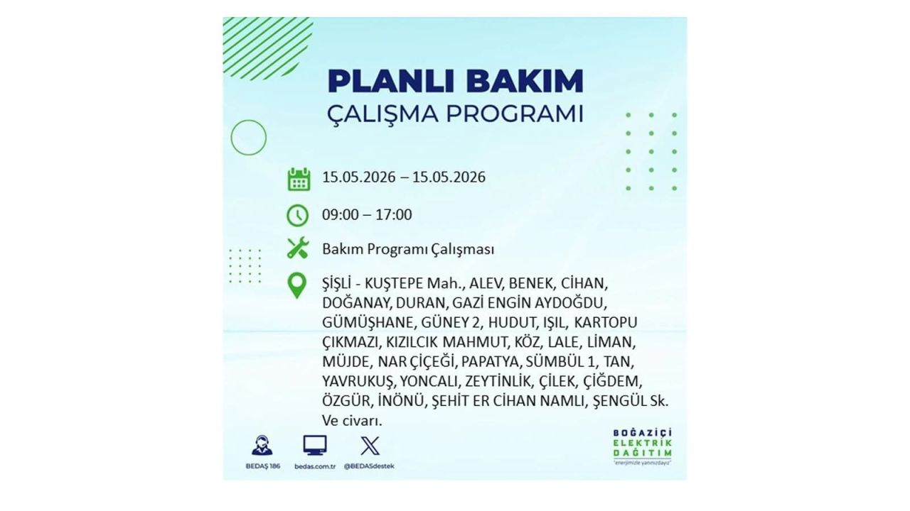 İstanbul'da dev elektrik kesintisi: İşte 15 Mayıs İstanbul elektrik kesintisi olan ilçeler 62