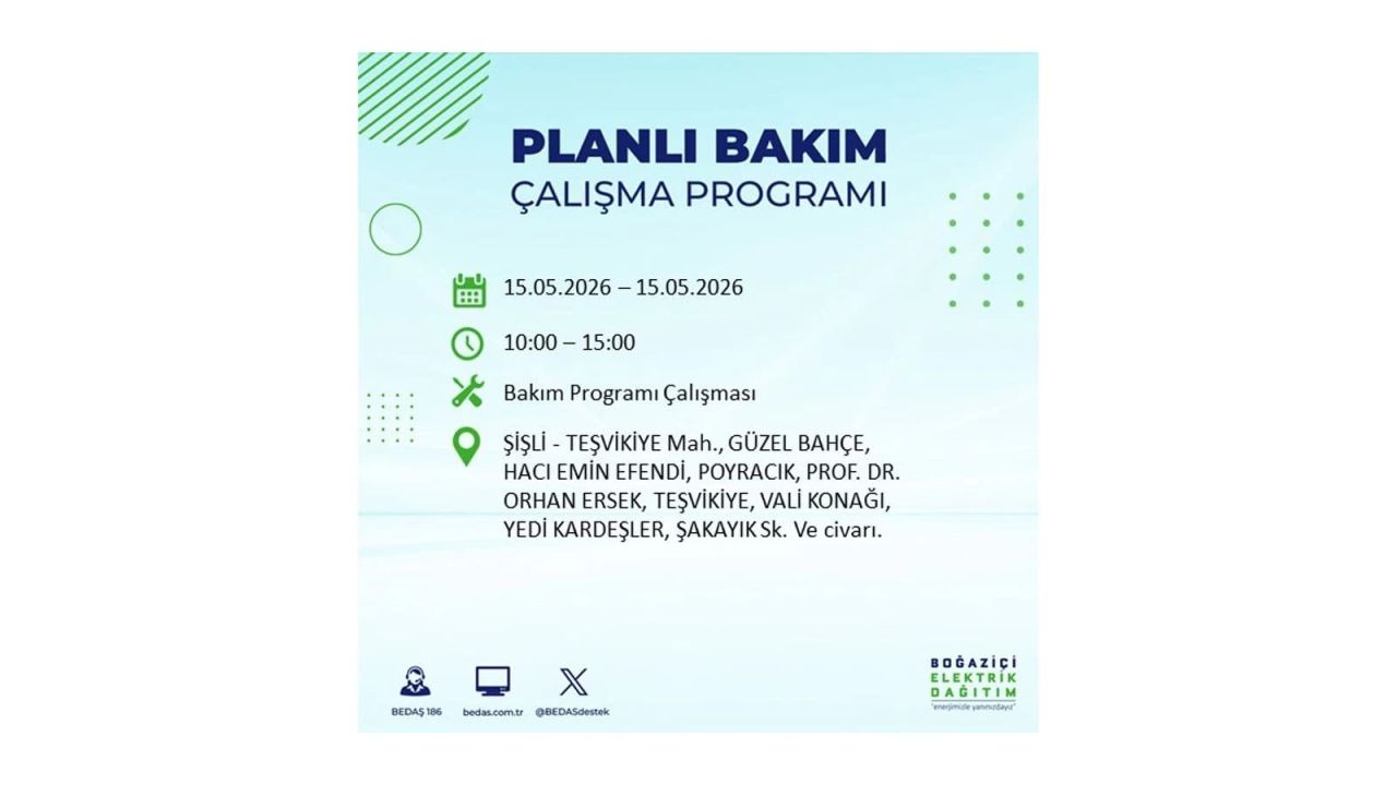 İstanbul'da dev elektrik kesintisi: İşte 15 Mayıs İstanbul elektrik kesintisi olan ilçeler 63