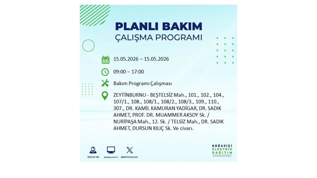 İstanbul'da dev elektrik kesintisi: İşte 15 Mayıs İstanbul elektrik kesintisi olan ilçeler 65