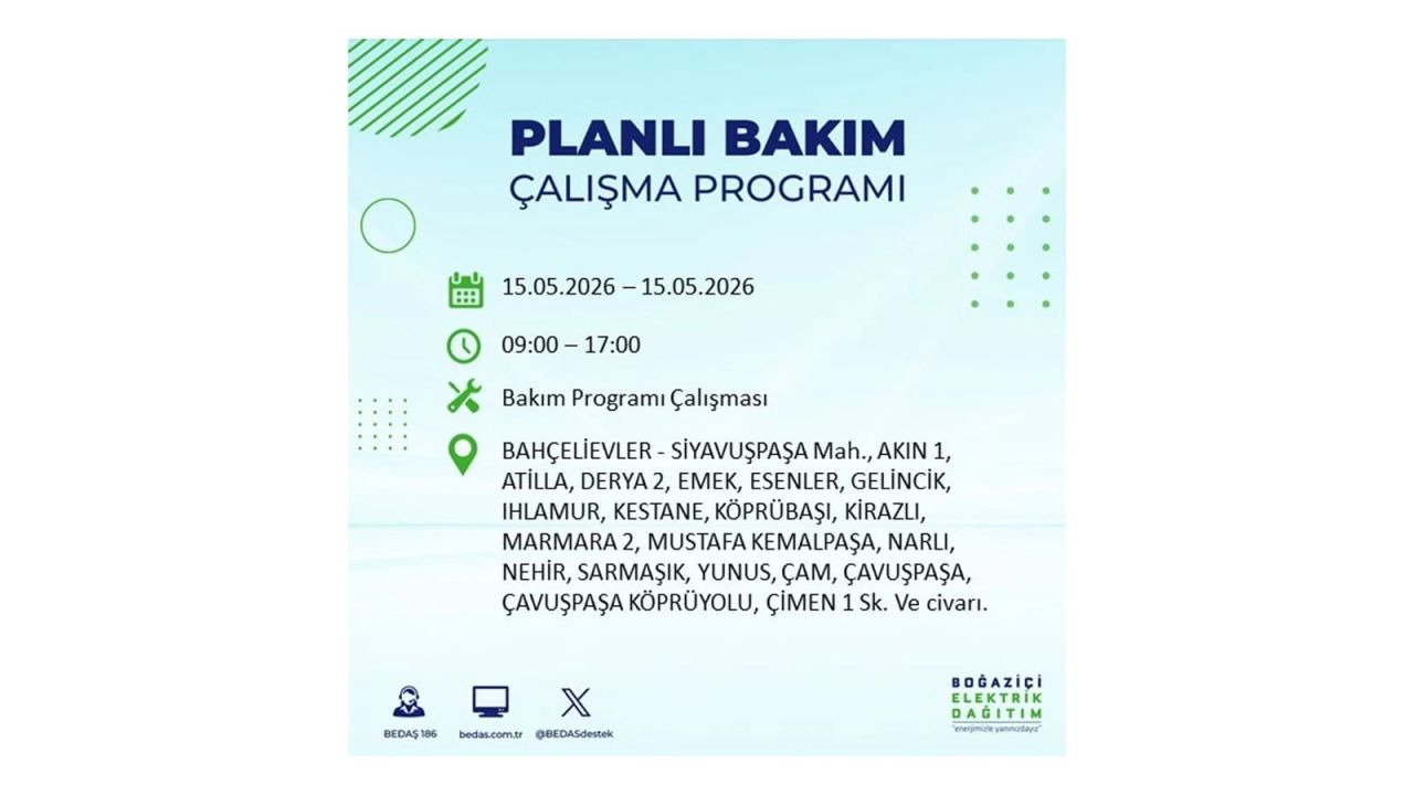 İstanbul'da dev elektrik kesintisi: İşte 15 Mayıs İstanbul elektrik kesintisi olan ilçeler 7