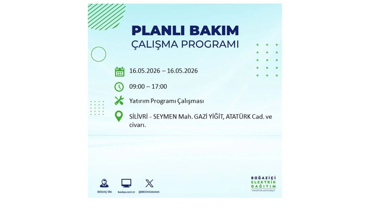 İstanbul’da planlı elektrik kesintisi: Saat saat kesinti programı (16 Mayıs 2026 İstanbul'da elektrikler ne zaman gelecek?) 15