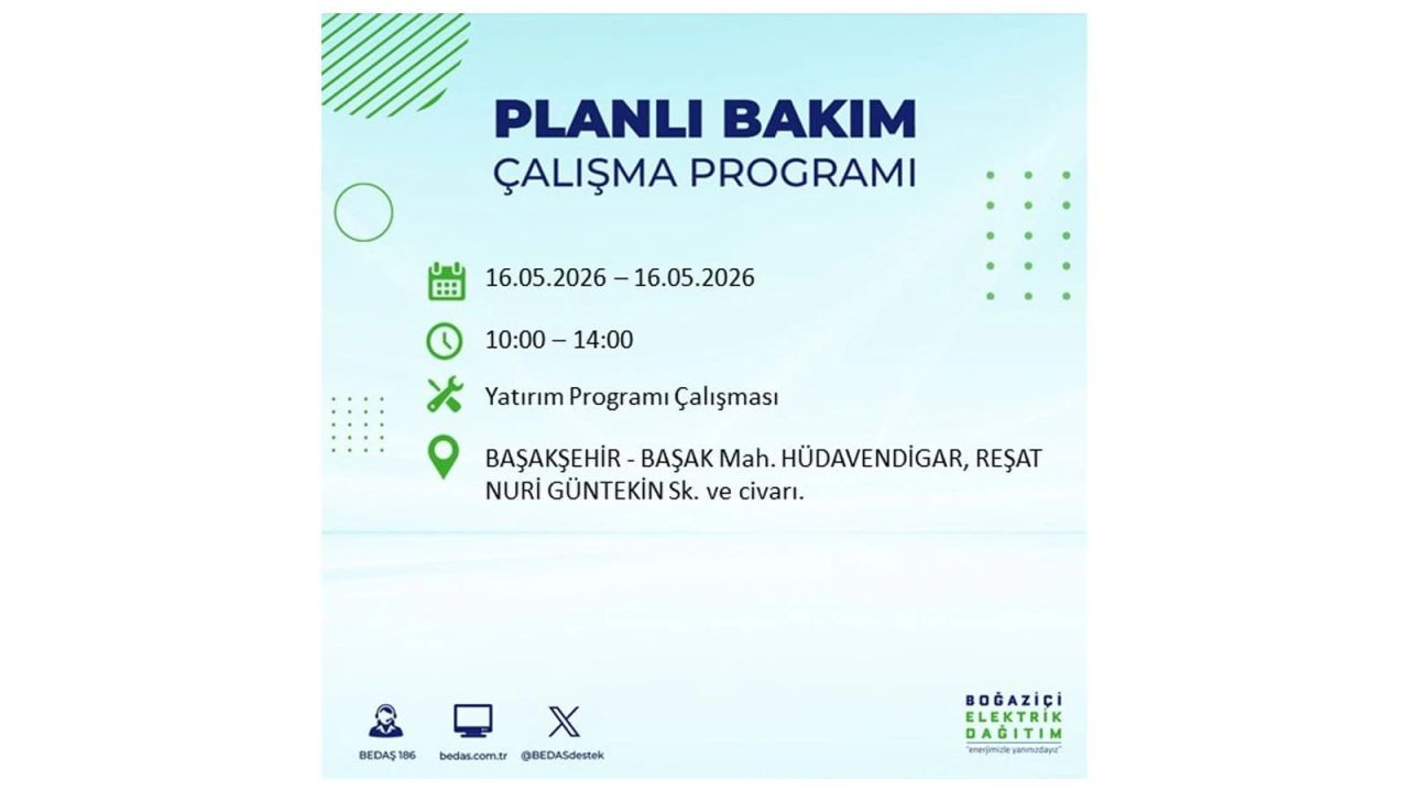 İstanbul’da planlı elektrik kesintisi: Saat saat kesinti programı (16 Mayıs 2026 İstanbul'da elektrikler ne zaman gelecek?) 7