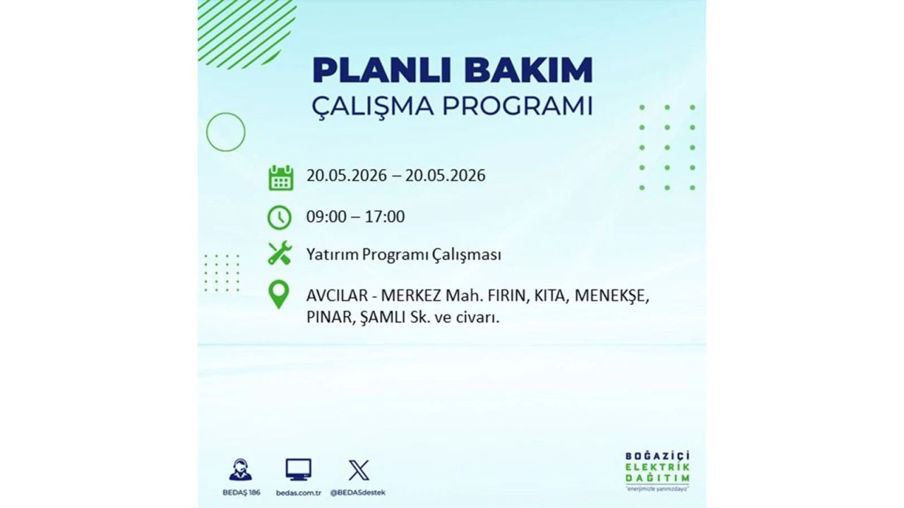 İstanbul’da yaşayanlar dikkat! 20 Mayıs Çarşamba günü elektrik kesintisi uygulanacak 10