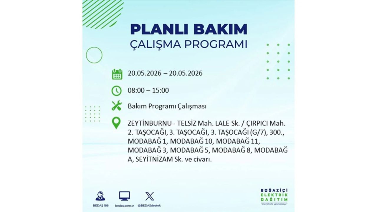 İstanbul’da yaşayanlar dikkat! 20 Mayıs Çarşamba günü elektrik kesintisi uygulanacak 16