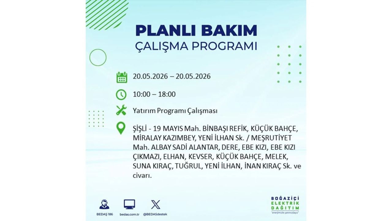İstanbul’da yaşayanlar dikkat! 20 Mayıs Çarşamba günü elektrik kesintisi uygulanacak 18