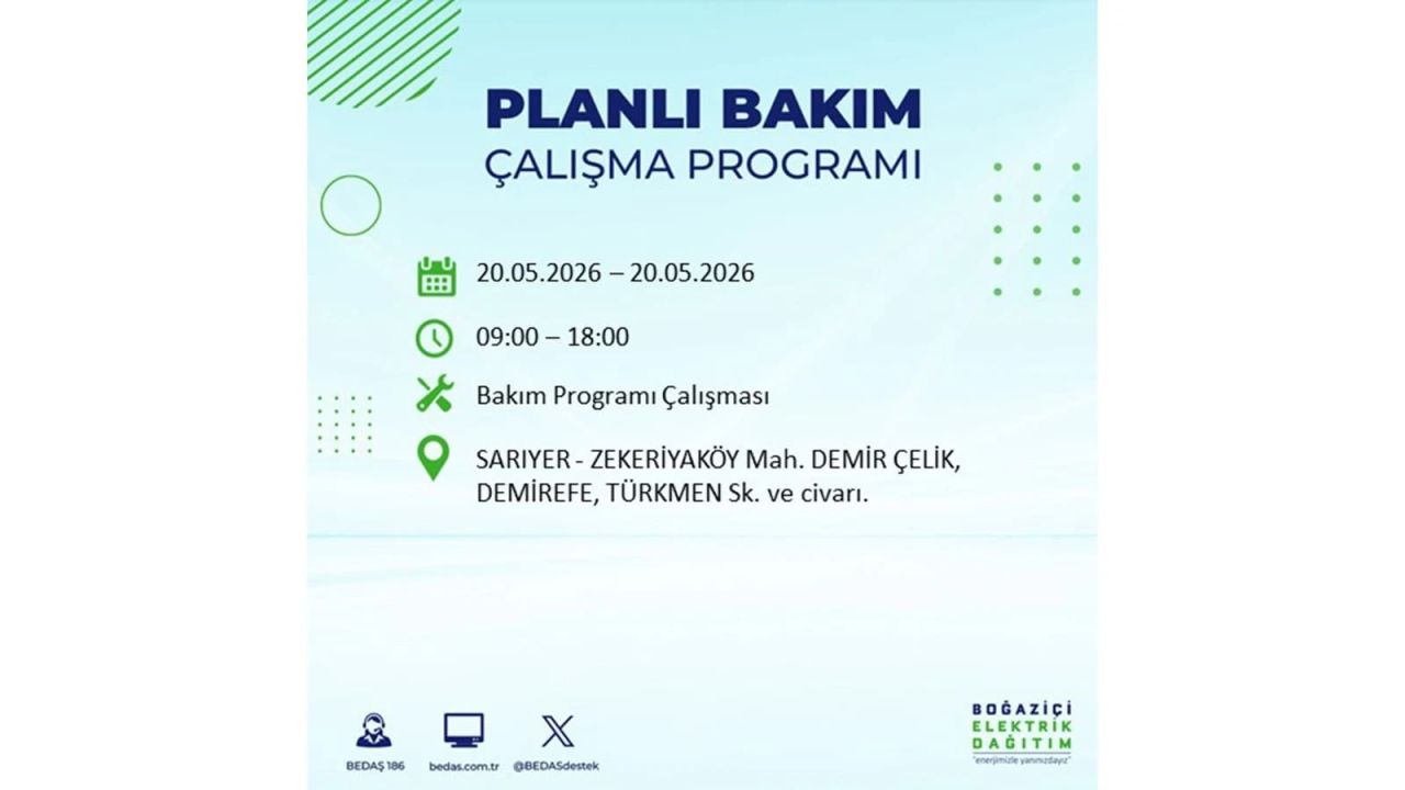 İstanbul’da yaşayanlar dikkat! 20 Mayıs Çarşamba günü elektrik kesintisi uygulanacak 27