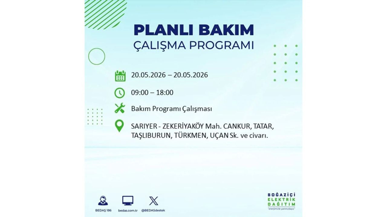 İstanbul’da yaşayanlar dikkat! 20 Mayıs Çarşamba günü elektrik kesintisi uygulanacak 28