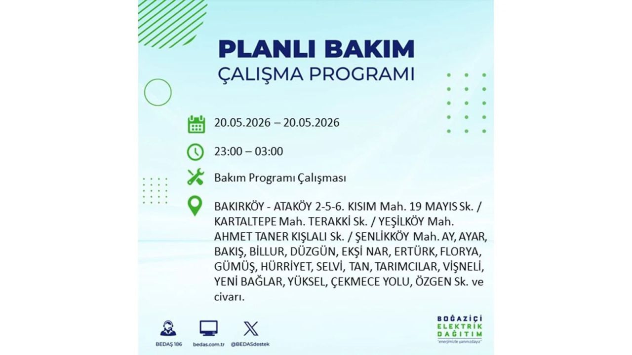 İstanbul’da yaşayanlar dikkat! 20 Mayıs Çarşamba günü elektrik kesintisi uygulanacak 3