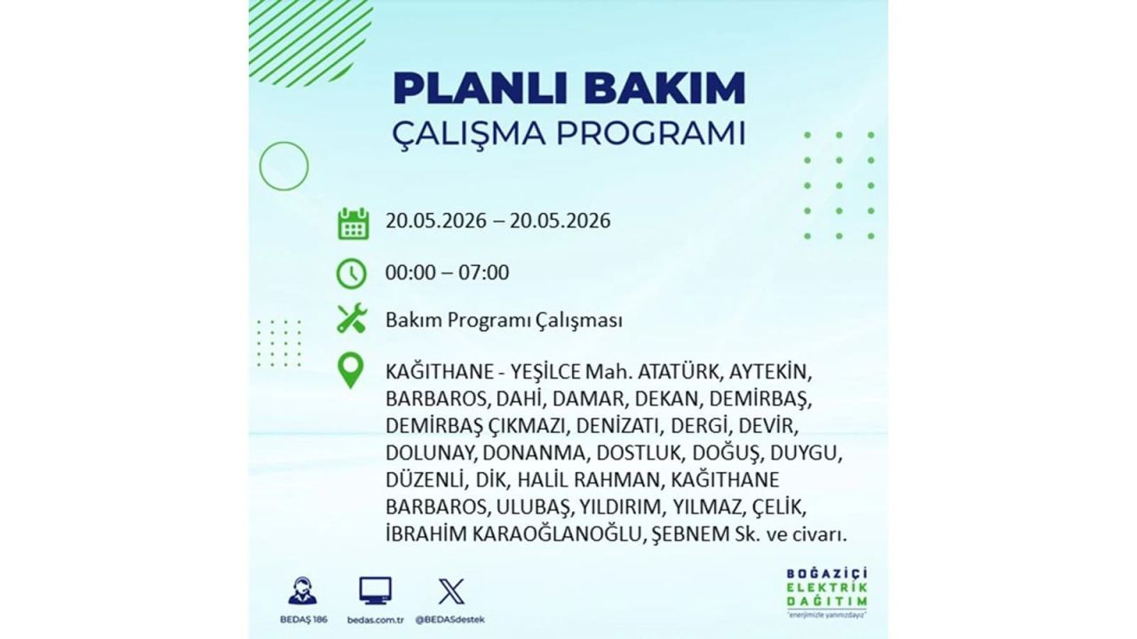 İstanbul’da yaşayanlar dikkat! 20 Mayıs Çarşamba günü elektrik kesintisi uygulanacak 32