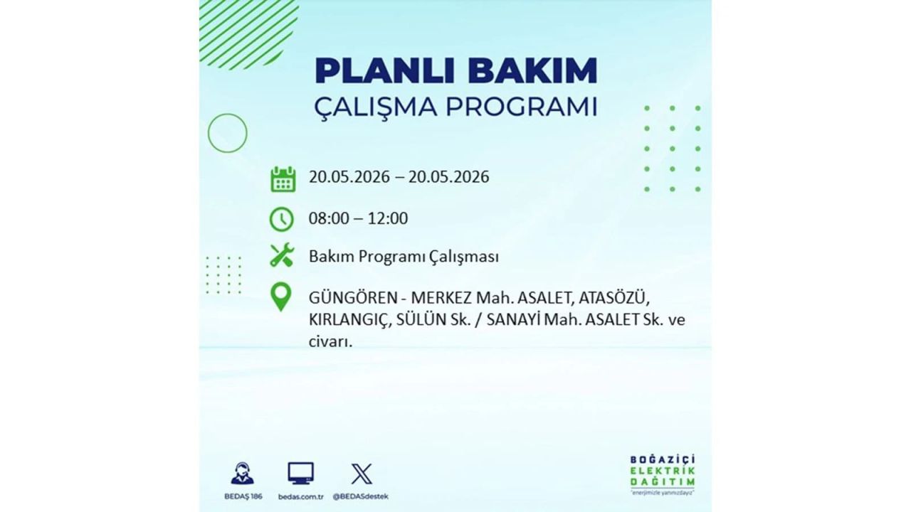 İstanbul’da yaşayanlar dikkat! 20 Mayıs Çarşamba günü elektrik kesintisi uygulanacak 38