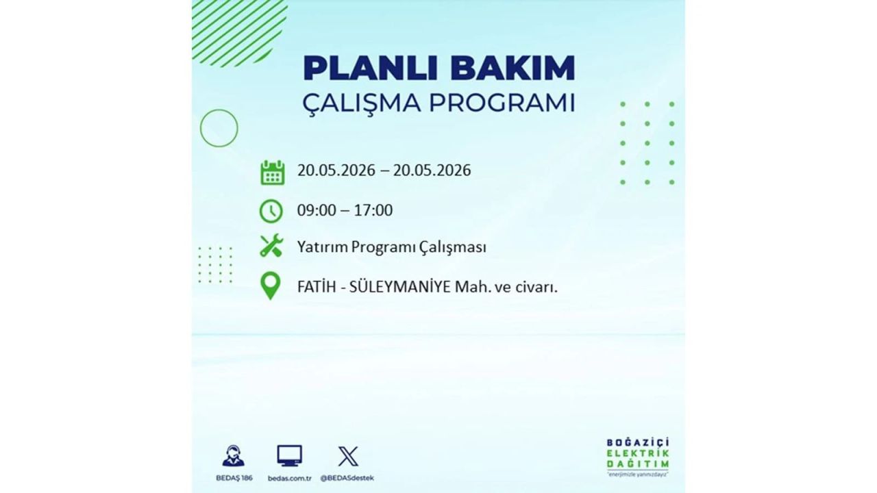 İstanbul’da yaşayanlar dikkat! 20 Mayıs Çarşamba günü elektrik kesintisi uygulanacak 39