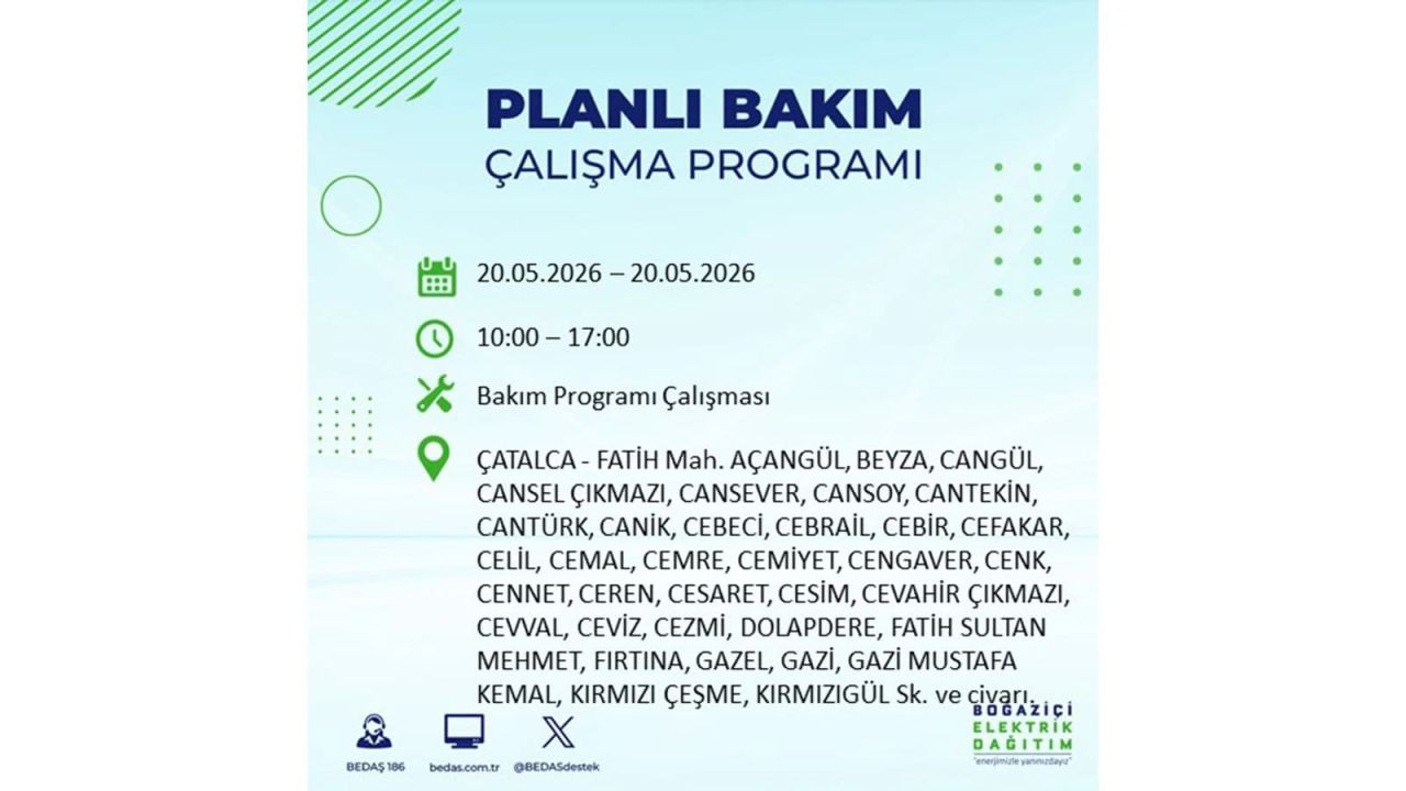 İstanbul’da yaşayanlar dikkat! 20 Mayıs Çarşamba günü elektrik kesintisi uygulanacak 51