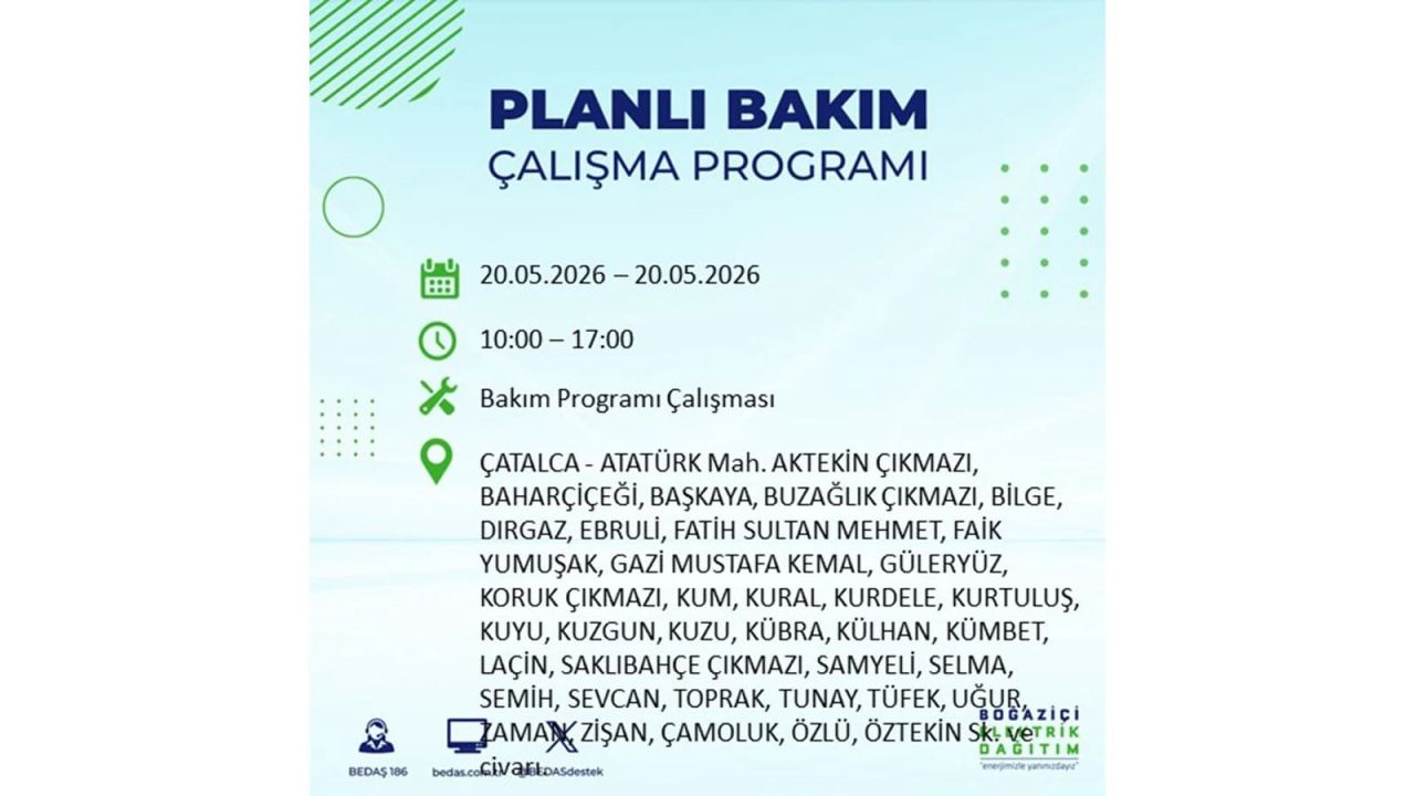 İstanbul’da yaşayanlar dikkat! 20 Mayıs Çarşamba günü elektrik kesintisi uygulanacak 53