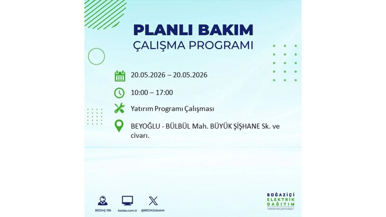 İstanbul’da yaşayanlar dikkat! 20 Mayıs Çarşamba günü elektrik kesintisi uygulanacak 56