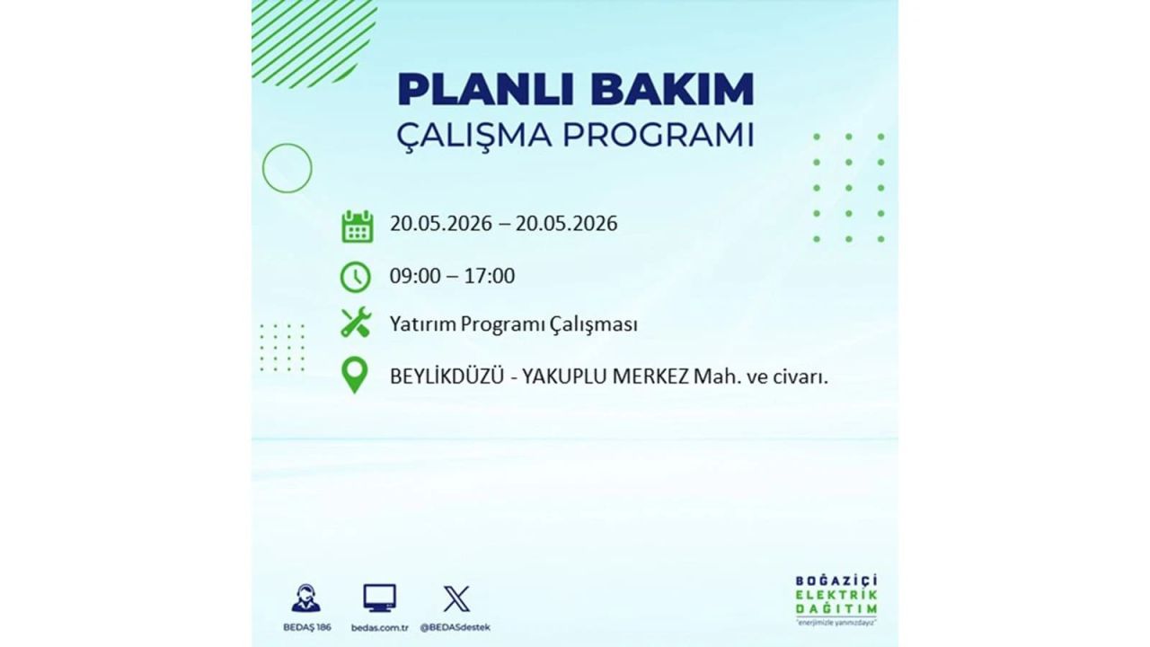 İstanbul’da yaşayanlar dikkat! 20 Mayıs Çarşamba günü elektrik kesintisi uygulanacak 58