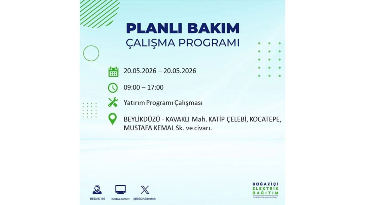 İstanbul’da yaşayanlar dikkat! 20 Mayıs Çarşamba günü elektrik kesintisi uygulanacak 59
