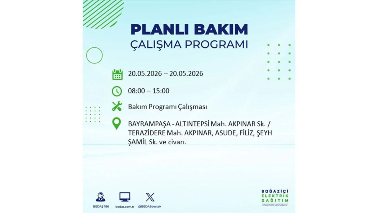 İstanbul’da yaşayanlar dikkat! 20 Mayıs Çarşamba günü elektrik kesintisi uygulanacak 64