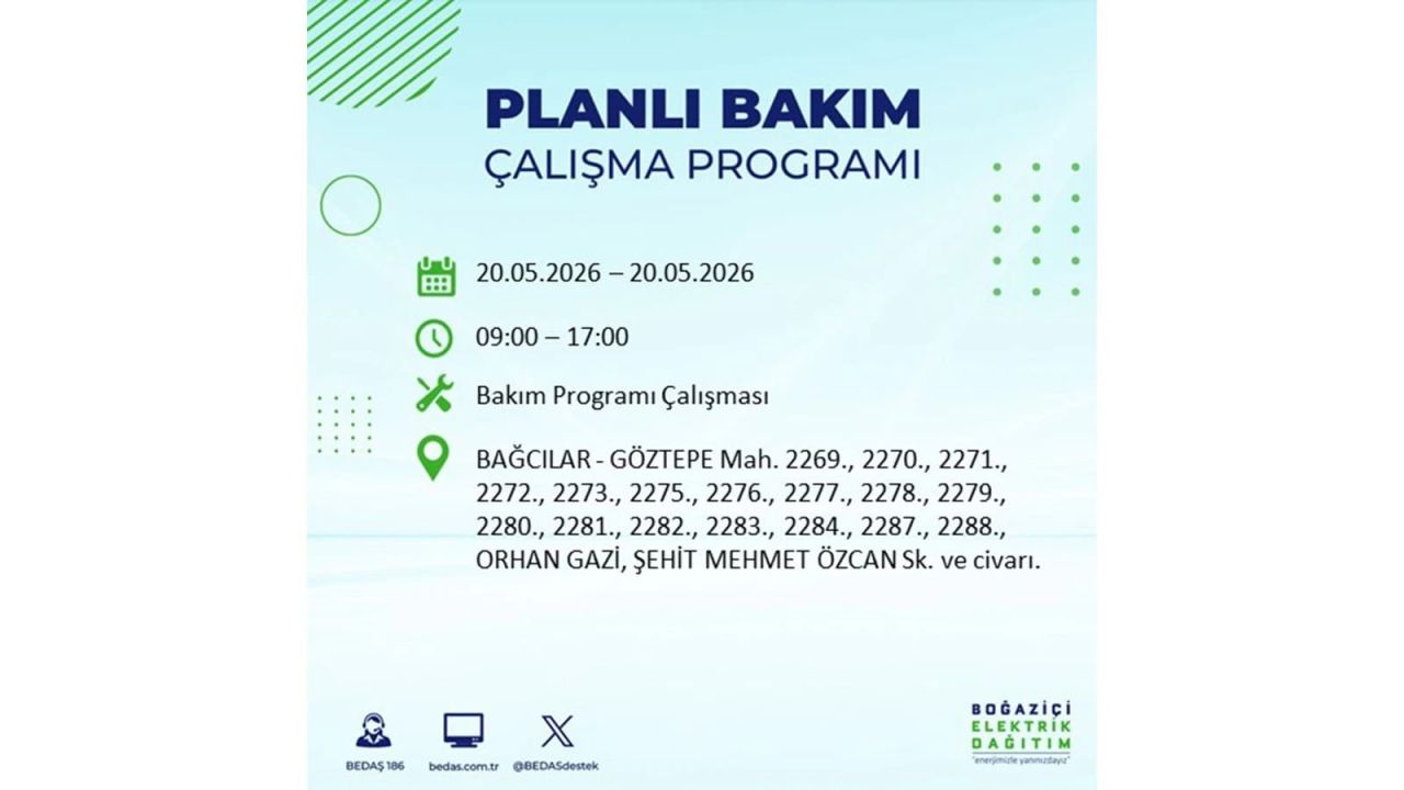 İstanbul’da yaşayanlar dikkat! 20 Mayıs Çarşamba günü elektrik kesintisi uygulanacak 7