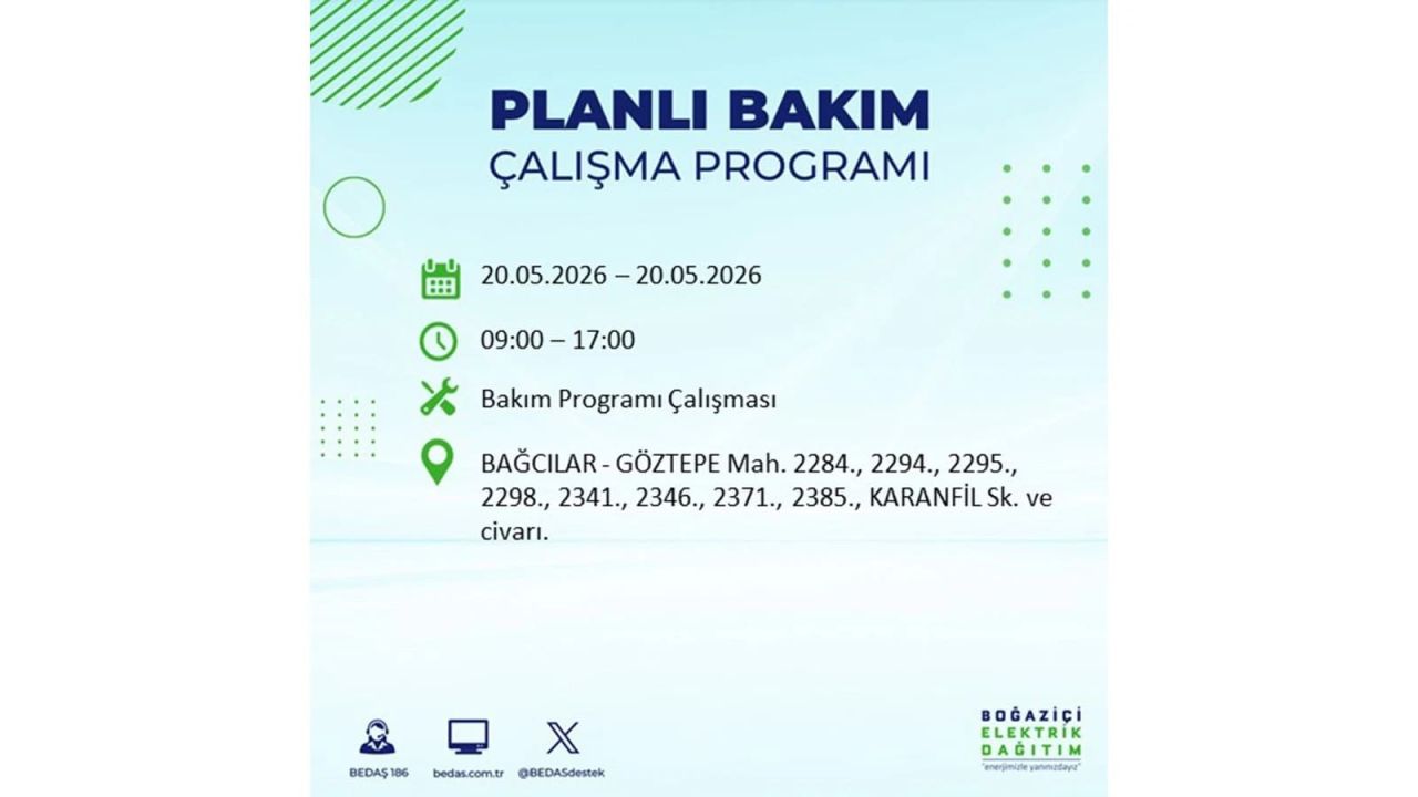 İstanbul’da yaşayanlar dikkat! 20 Mayıs Çarşamba günü elektrik kesintisi uygulanacak 8